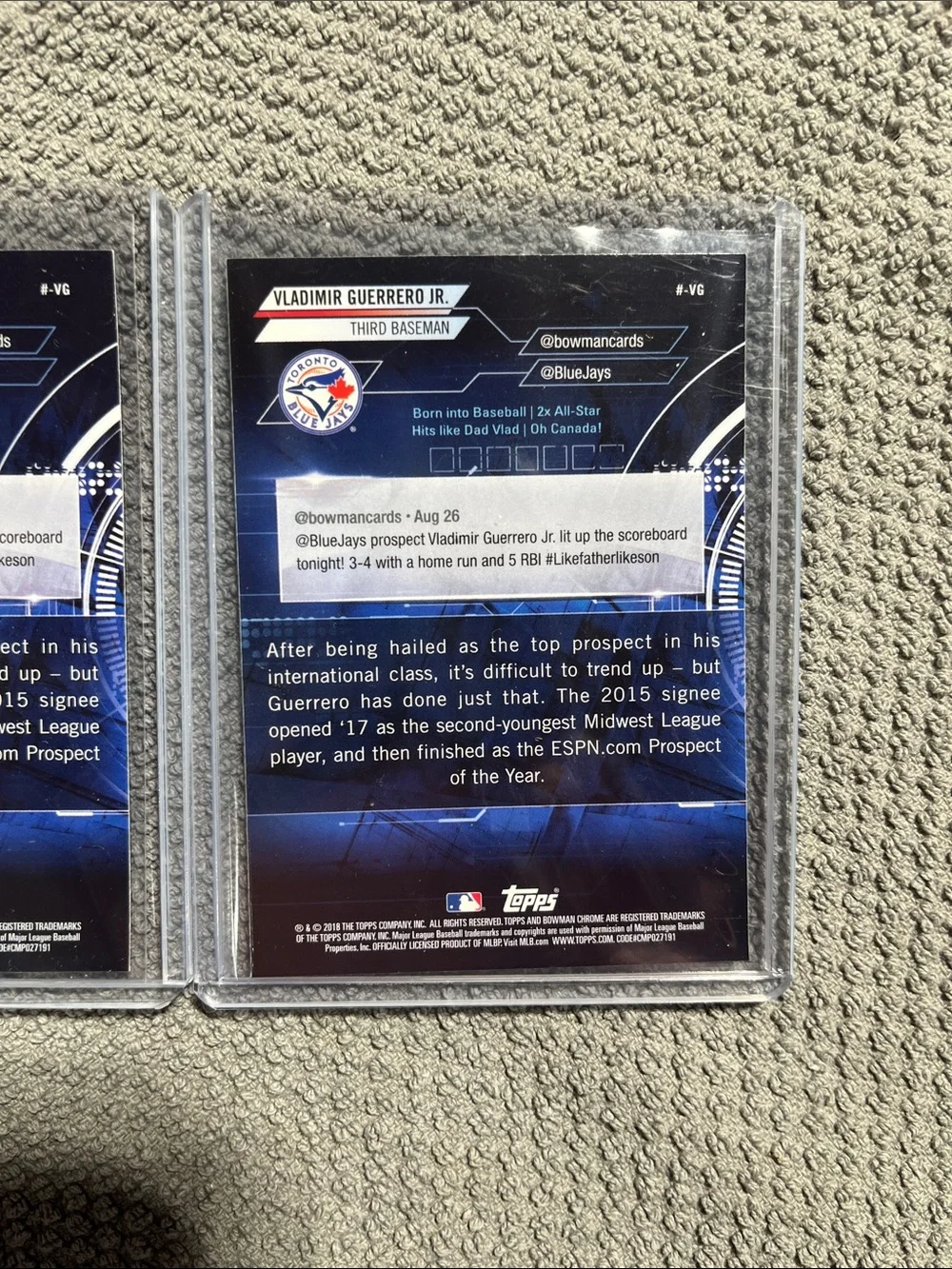 Lot (2) 2018 Bowman Chrome Vladimir Guerrero Jr. Trending Refractor # - VG